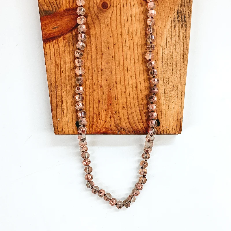 Double Layer Necklace-36 Inch Long Layering 8mm Crystal Strand Necklace in Bronze and Rose Gold