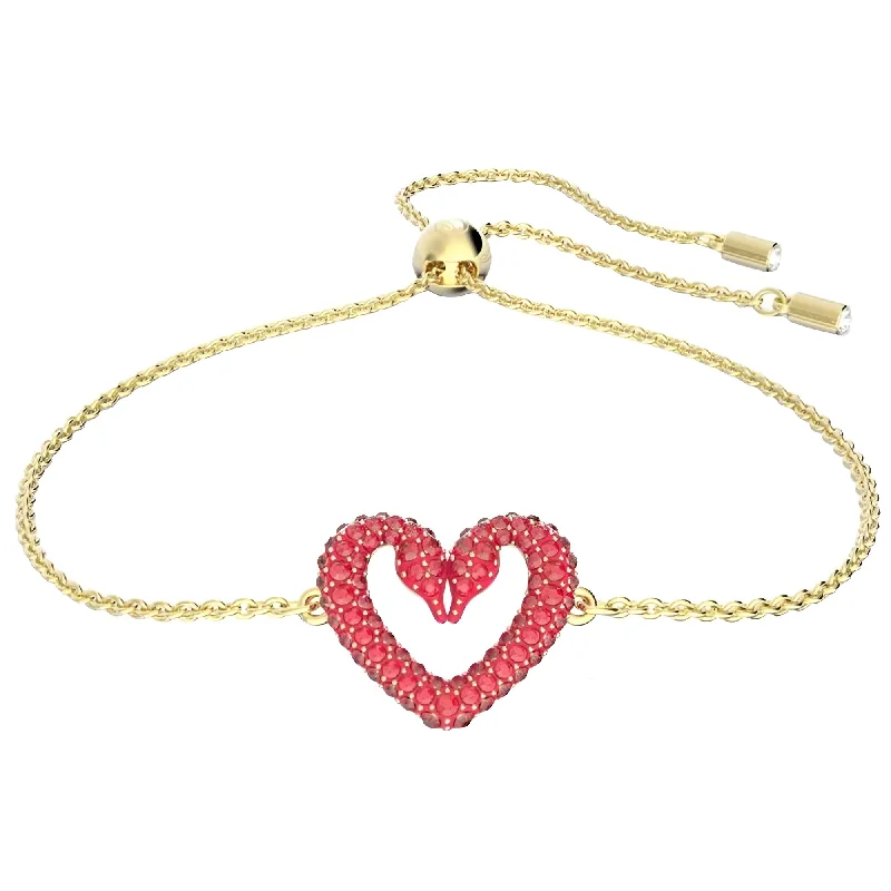 Dainty Charm Bracelet-Swarovski Women's Bracelet - Sablima Red Heart Shape Gold Tone Plated | 5634724