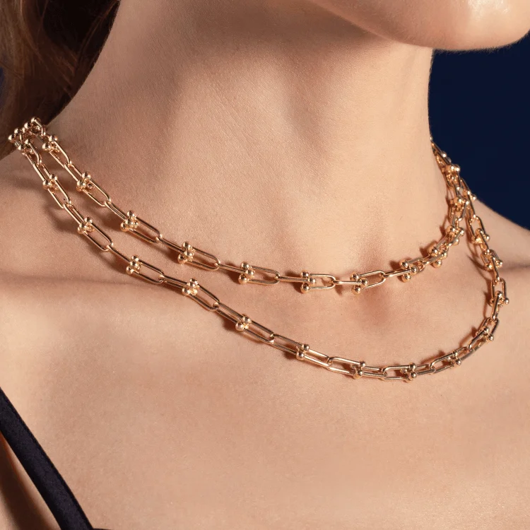 Double Layer Crystal Necklace-Real Gold GZTF Hardware With Real TF Lock Solid Chain Necklace 0372 (40 C.M) CH1173