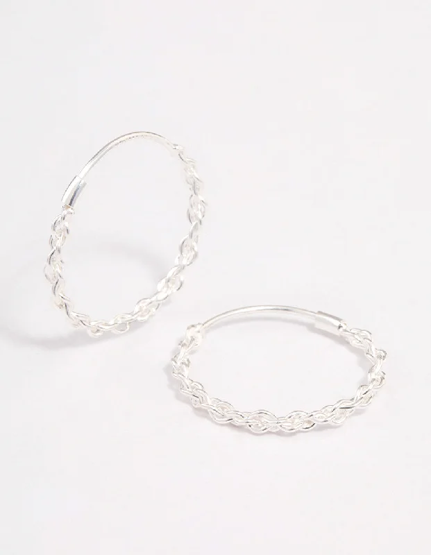 Cute Dangle Earrings-Sterling Silver Chain Hoop Earrings