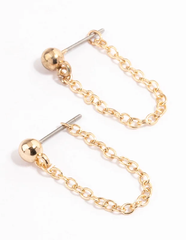 Unique Dangle Hoop Earrings-Gold Ball Chain Front & Back Earrings