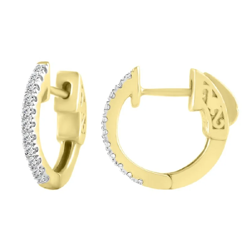 Sparkling Diamond Earrings-LADIES HOOP EARRINGS 0.15CT ROUND DIAMOND 10K YELLOW GOLD