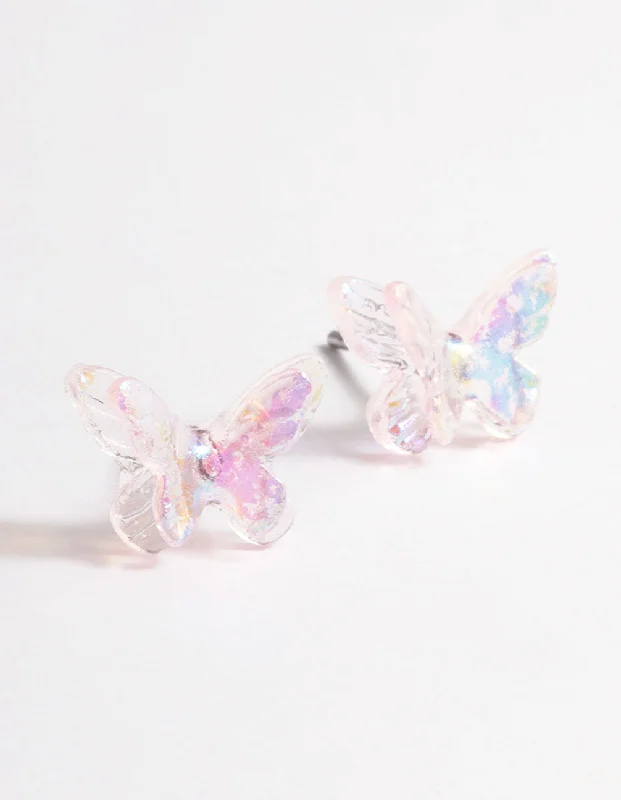 Gold Hoop Earrings-Acrylic Pink Candy Butterfly Stud Earrings