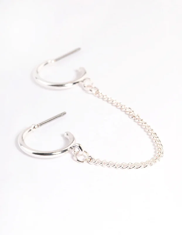 Funky Statement Earrings-Silver Double Hoop Chain Earrings