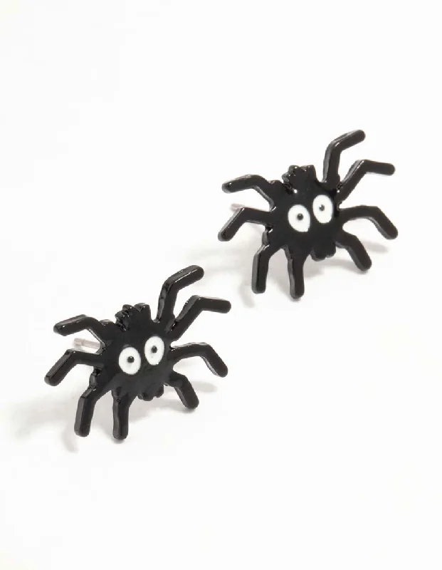 Multi-Colored Drop Earrings-Black Spider Face Coated Metal Stud Earrings