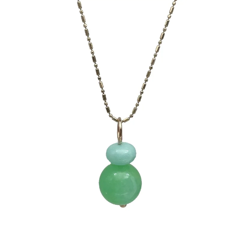 Multi-Layered Crystal Necklace-Lucky Pom Charm Chrysoprase Jade