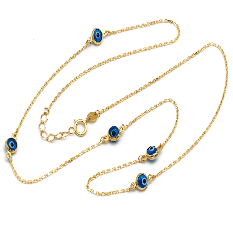 Adjustable Beaded Necklace-Real Gold Evil Eye Choker Adjustable Size Necklace (40 CM) 1528 N1447