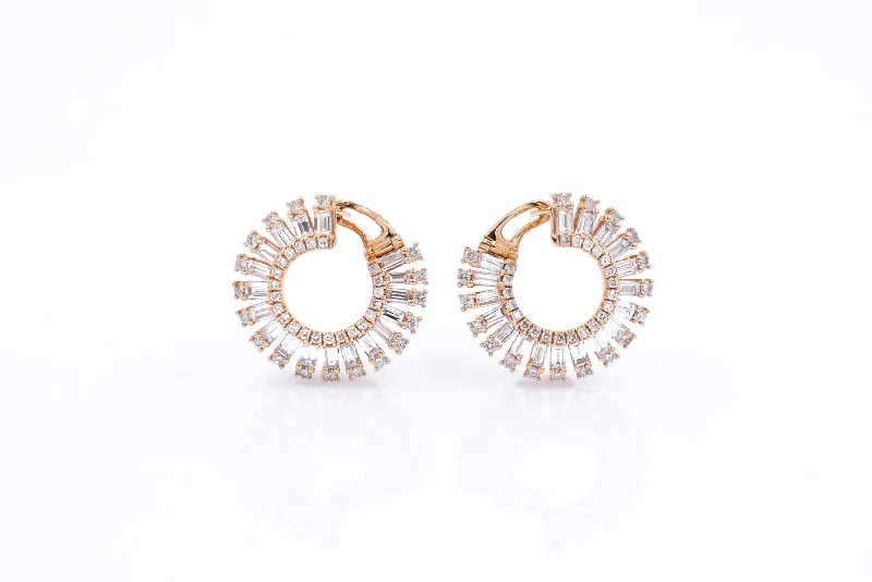 Rhinestone Stud Earrings-18k Rose Gold Baguette Diamond Spiral Earrings