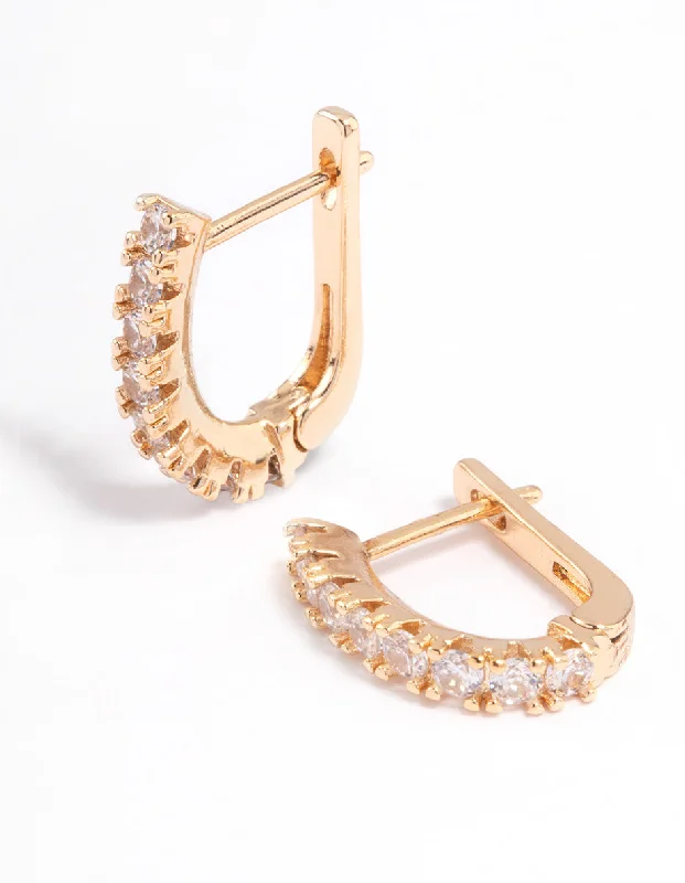 Oval Dangle Earrings-Gold Mini Classic Diamante Huggie Earring