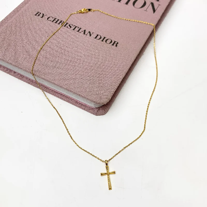 Simple Gold Chain Necklace-Gold Tone Glory Chain Necklace With Cross Pendant