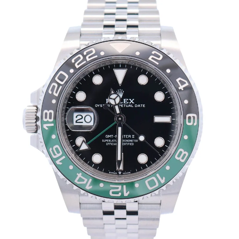 Black Leather Band Watch for Men-Rolex GMT-Master II 40mm Black Dial Watch Ref# 126720VTNR