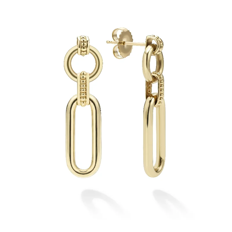 Gold-Plated Earrings-Signature Caviar 18K Gold Link Drop Earrings