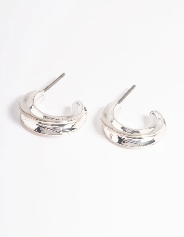 Heart-Shaped Stud Earrings-Silver Wrapped Huggie Earrings