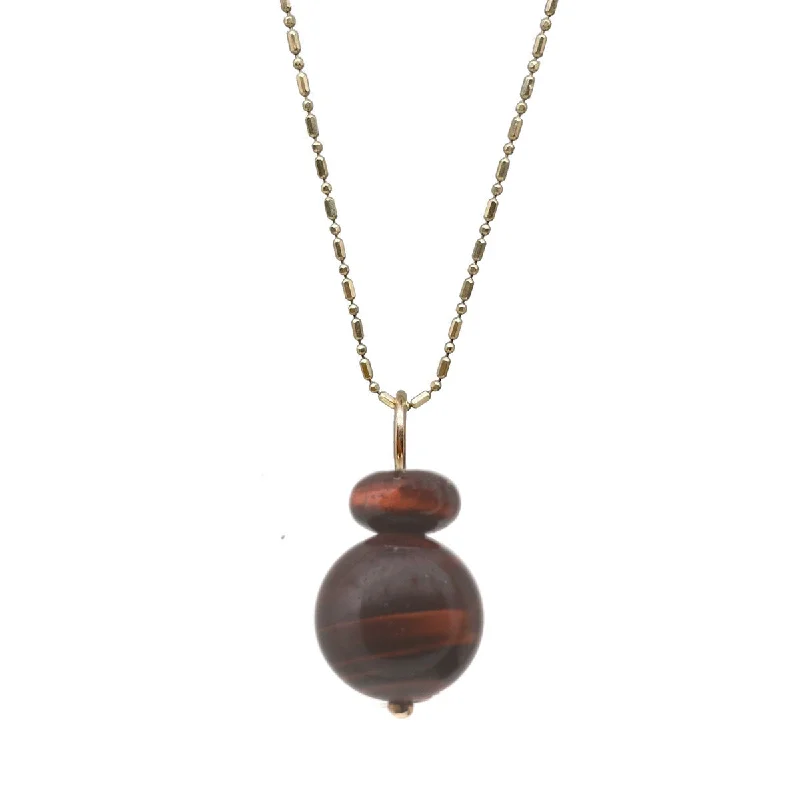 Silver Crystal Bar Necklace-Lucky Pom Charm Red Tigers Eye