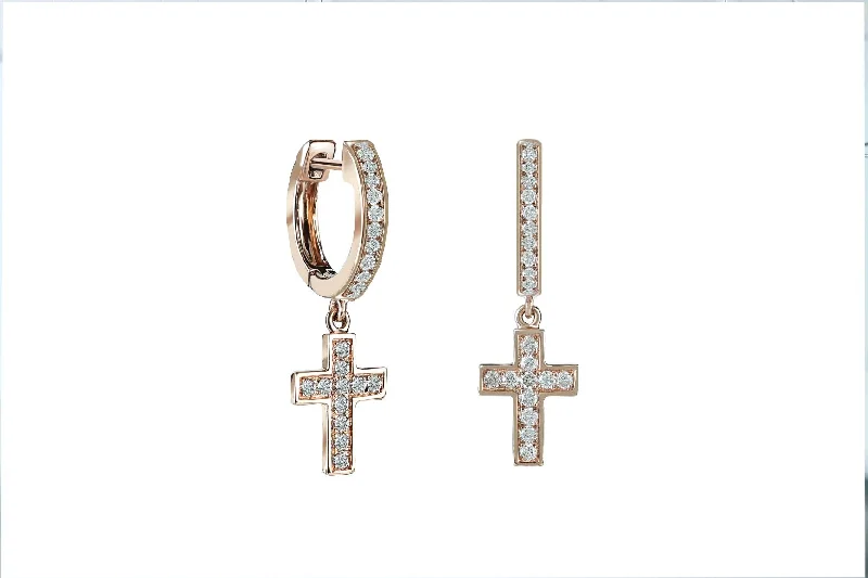 Elegant Gold Earrings-0.55 ctw Diamond Cross Hoop Earrings