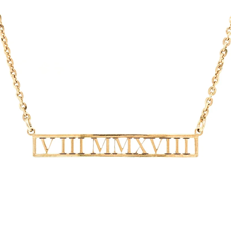 Personalized Silver Necklace-YGP Sterling Roman Numeral Bar Necklace