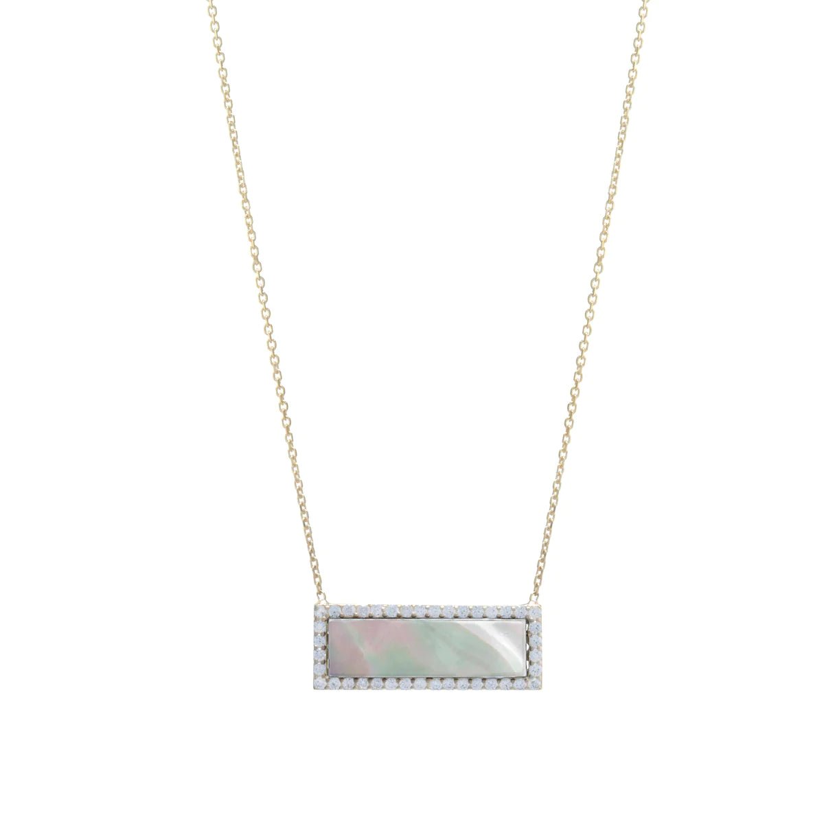 Sparkling Crystal Necklace-YGP Sterling CZ MOP Bar Necklace