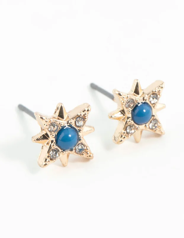 Silver Plated Earrings-Gold Star Stud Earrings