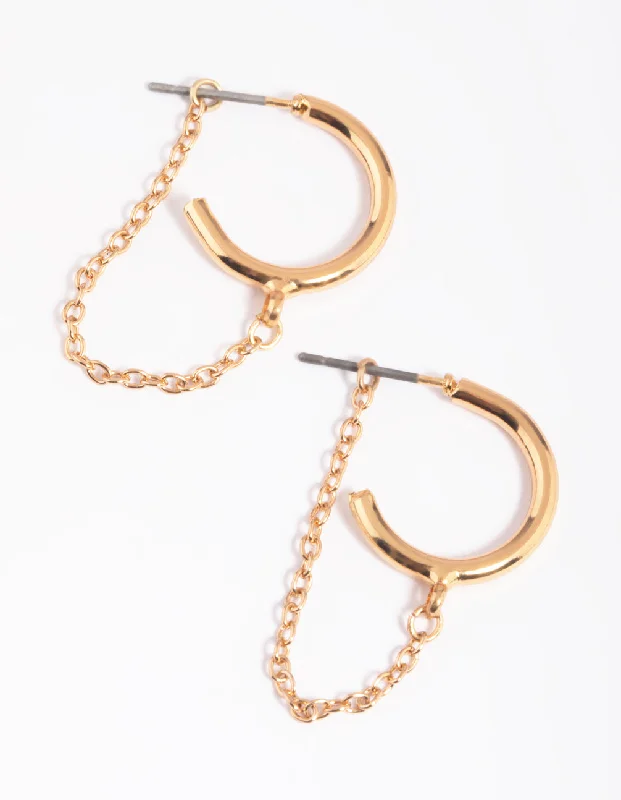 Sterling Silver Dangle Earrings-Gold Chain Loop Huggie Hoop Earrings