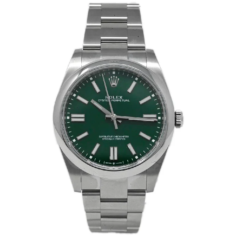 Men's Chronograph Watch-Rolex Oyster Perpetual 41mm Green Dial Watch Ref# 124300