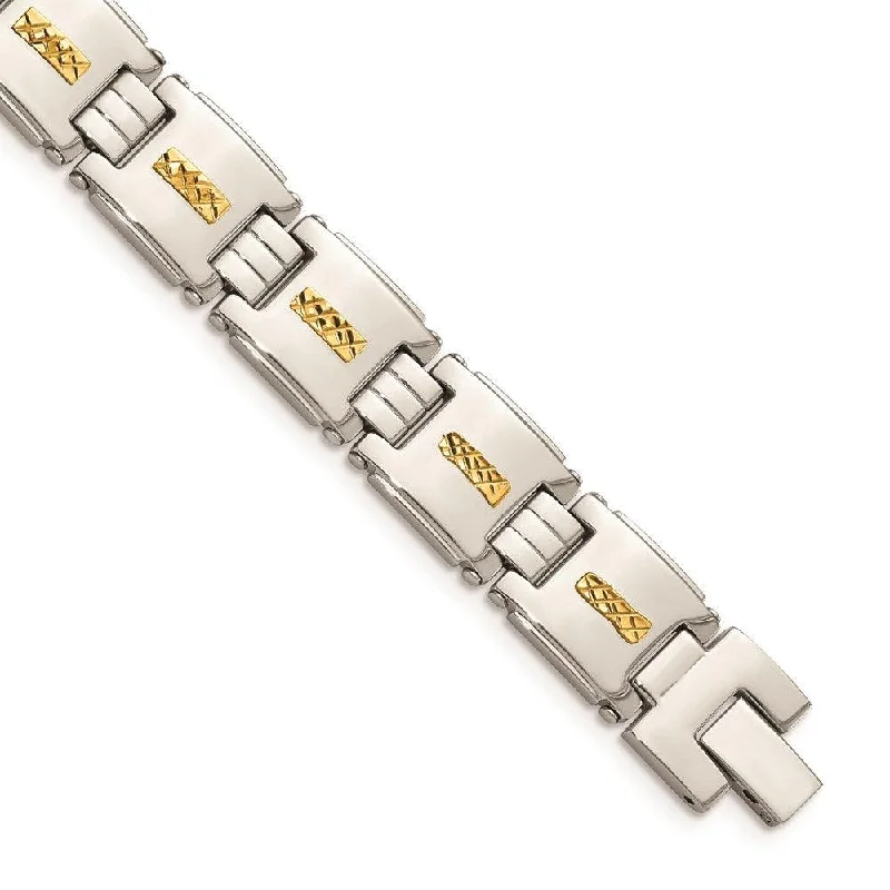 Colorful Leather Bracelet-Stainless Steel Polished w/14k Gold D/C Link Bracelet