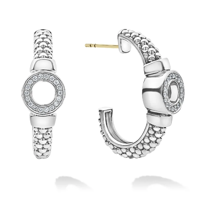 Luxurious Gold Earrings-Caviar Spark Diamond Circle Half Hoop Earrings