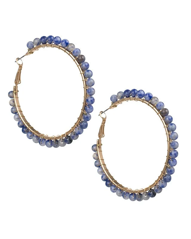 Oval Hoop Earrings-Wire Wrapped Hoop Earrings in Lapis