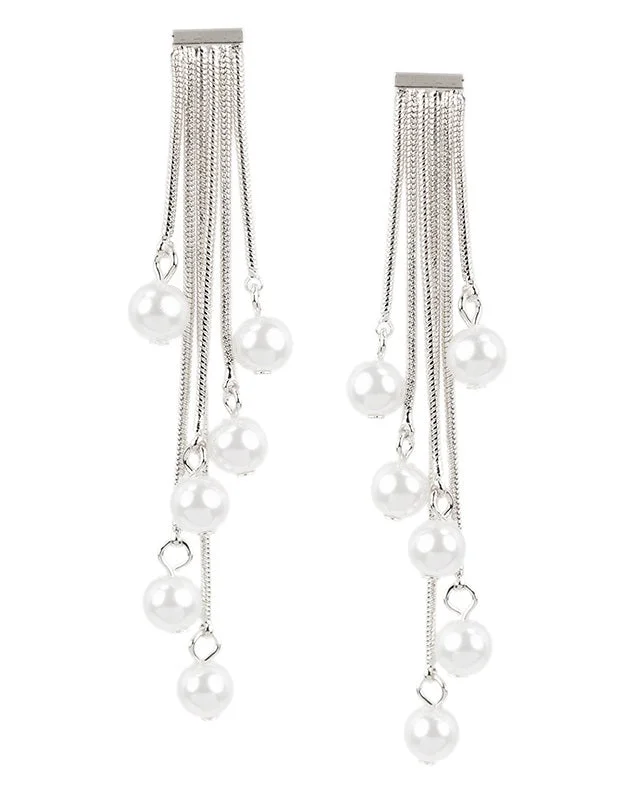 Trendy Statement Earrings-Multi Stranded Earrings with Pearls