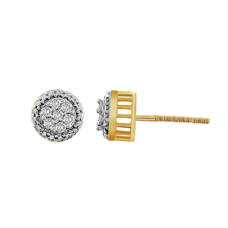 Modern Drop Earrings-MEN'S STUD EARRINGS 0.25CT ROUND DIAMOND 10K YELLOW GOLD