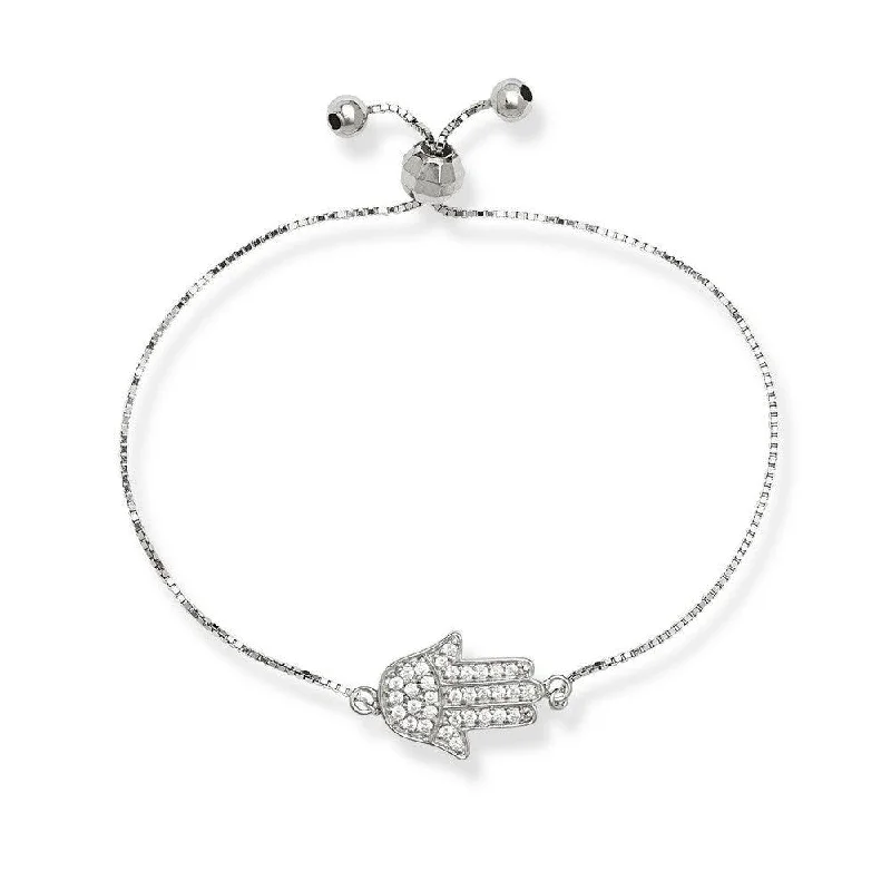 Classic Gold Tennis Bracelet-Sterling Silver Box Chain with Center CZ Hamsa and Beads Bracelet