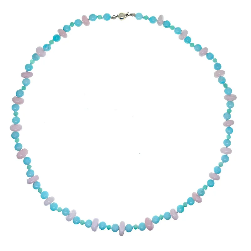 Chain with Pendant Necklace-Beaded Pink Opal, Amazonite and Chrysoprase Necklace