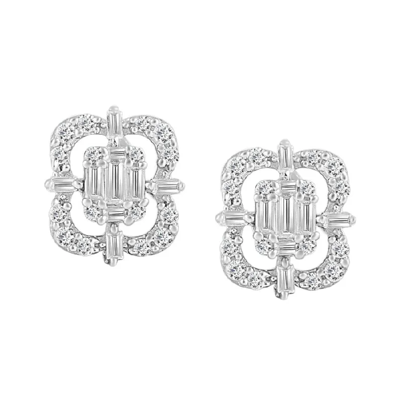 Statement Earrings for Weddings-LADIES EARRINGS 0.25CT ROUND/BAGUETTE DIAMOND 14K YELLOW GOLD (SI QUALITY)