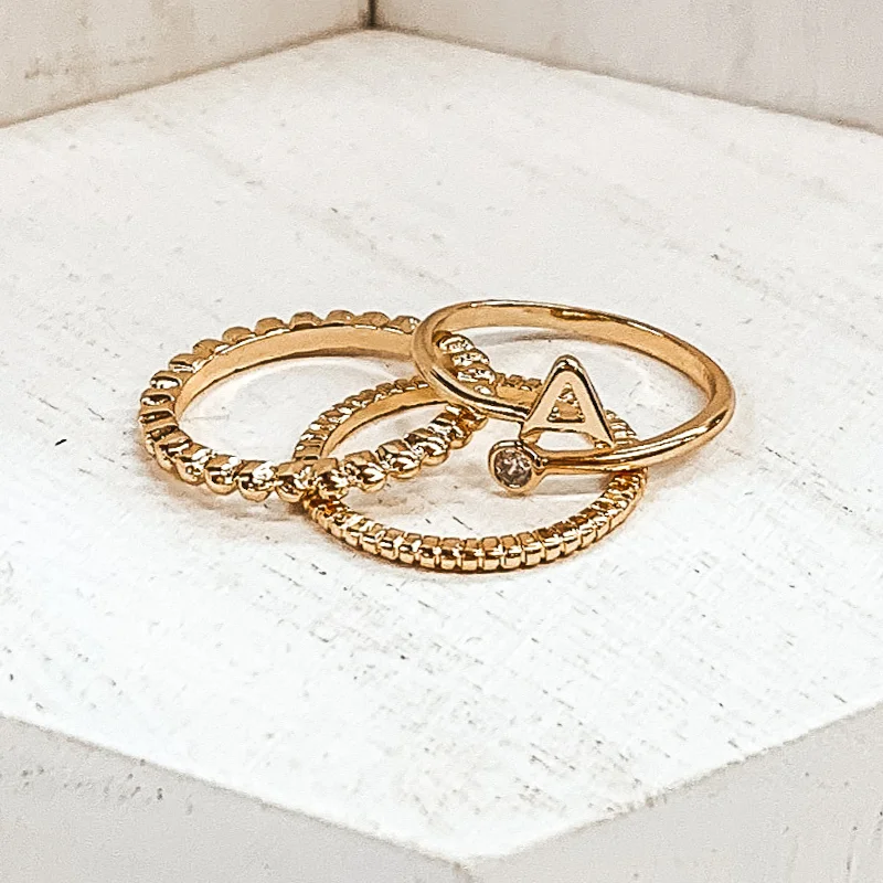 Elegant Wedding Necklace-Initial Ring Set in Gold Tone