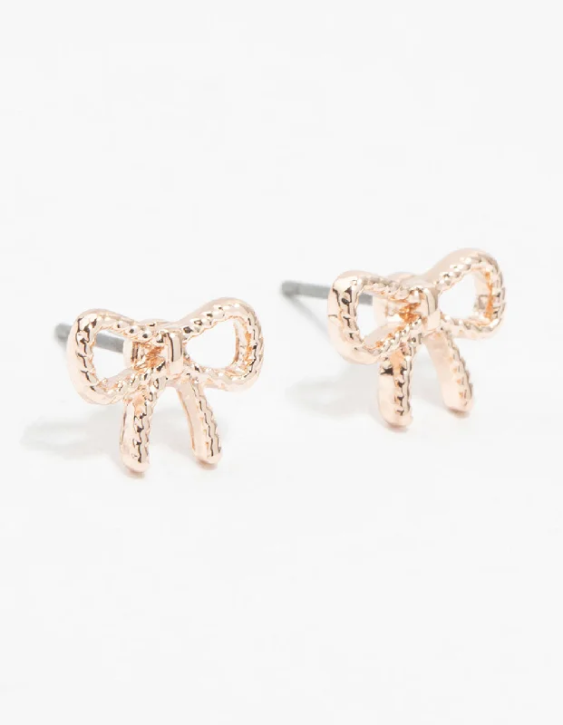 Double-Sided Earrings-Rose Gold Twisted Bow Stud Earrings