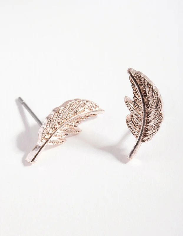 Luxury Diamond Earrings-Rose Gold Metal Feather Earrings