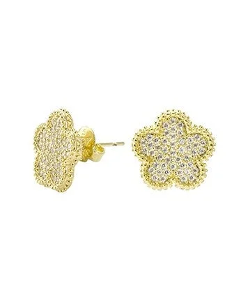 Dainty Gold Earrings-Crystal Clover Stud Earrings