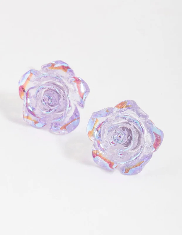 Handmade Gold Earrings-Lilac Rose Bloom Stud Earirngs