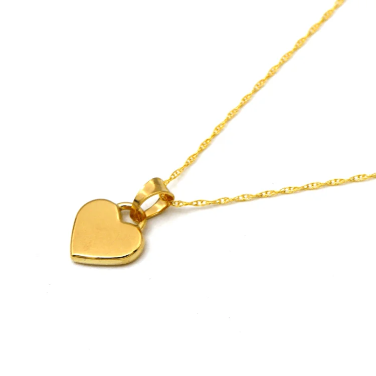 Minimalist Necklace-Real Gold 3D Small Heart Plain Necklace 4854 CWP 1912