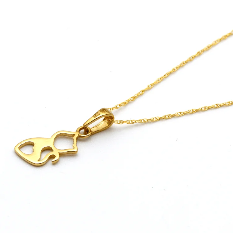 Gold-Plated Necklace-Real Gold Small Cat Necklace 0198 CWP 1796