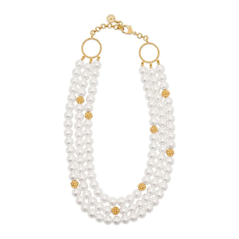 Pearl Necklace for Wedding-Berry & Bead Triple Strand Necklace, 18"+2'' - Pearl