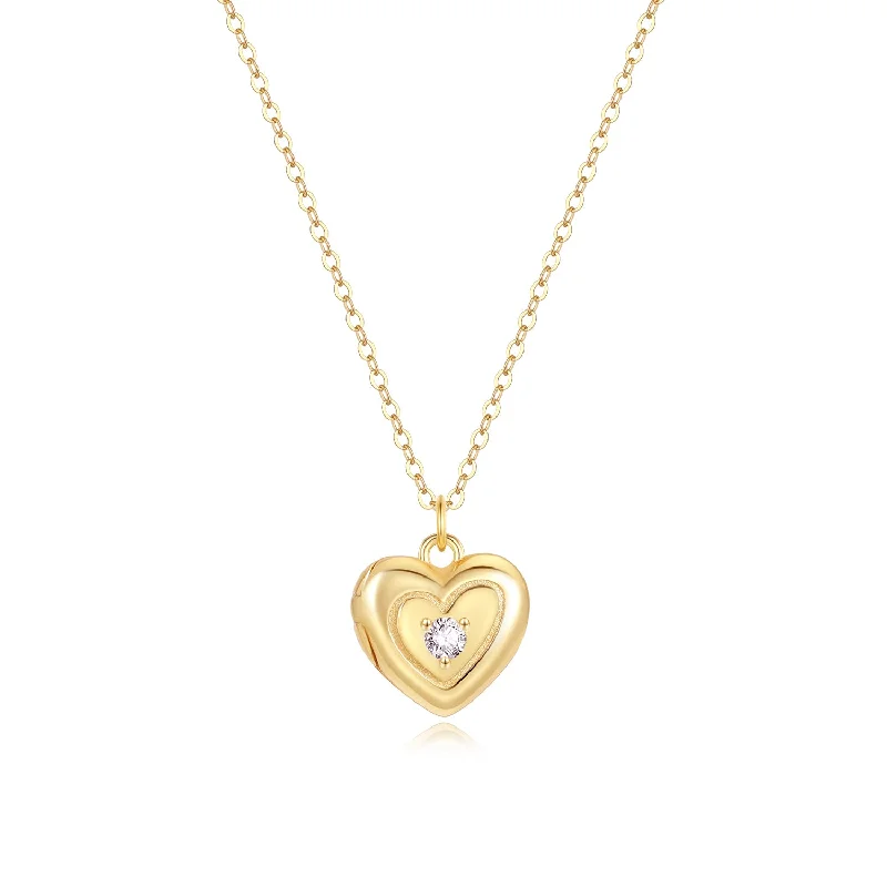 Simple Gold Chain Necklace-Isabella Heart Locket Necklace