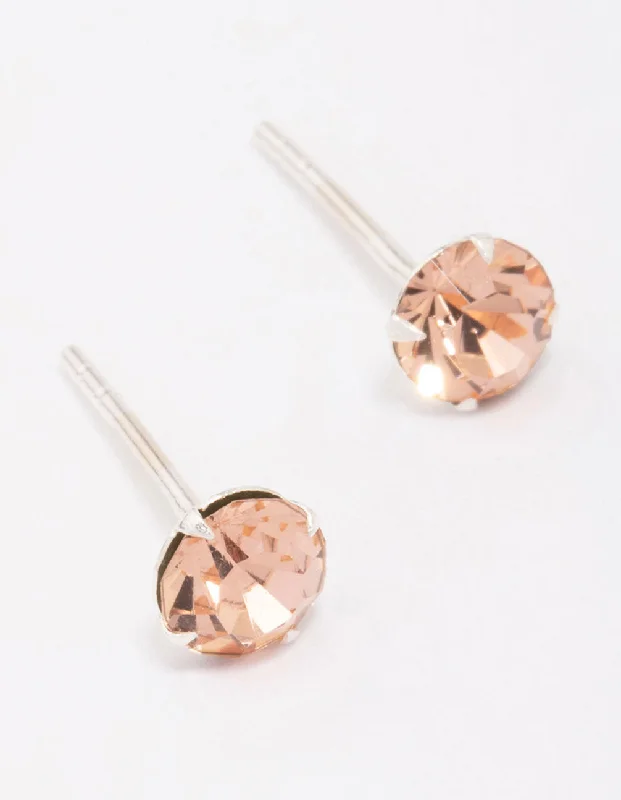 Luxury Silver Earrings-Sterling Silver Blush Czech Crystal Small Stud Earrings