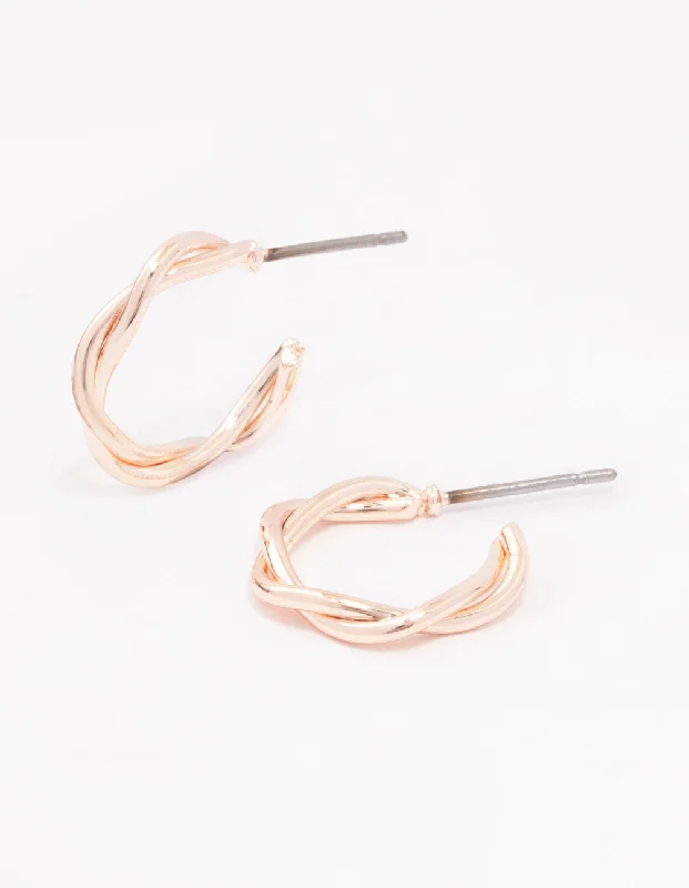 Eco-Friendly Earrings-Rose Gold Soft Twisted Huggie Earrings