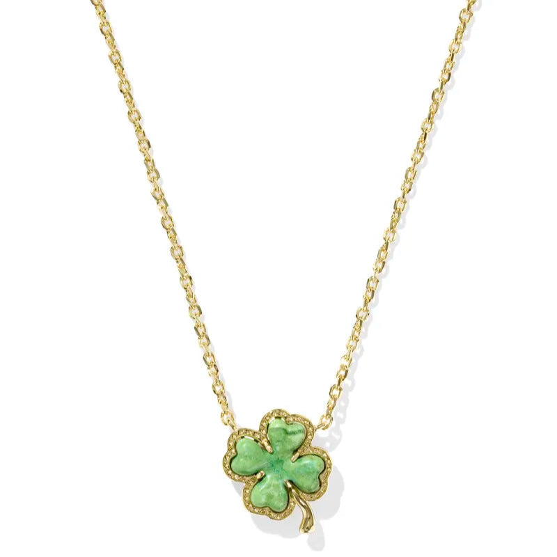 Sparkling Heart Necklace-Kendra Scott | Clover Gold Short Pendant Necklace in Lime Green Magnesite