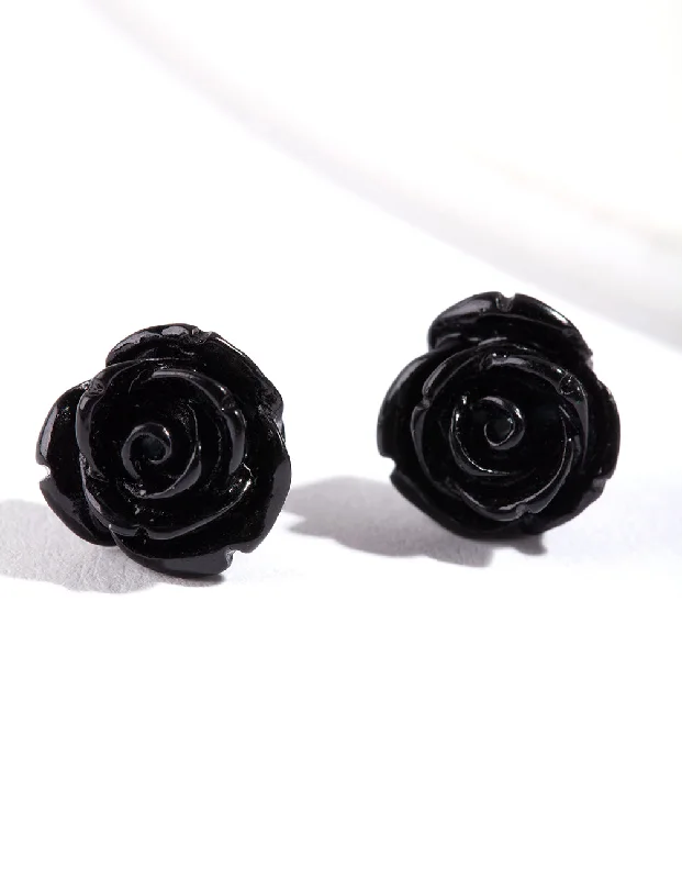 Unique Gemstone Earrings-Black Rose Stud Earrings