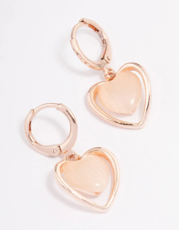 Elegant Drop Stud Earrings-Rose Gold Cats Eye Heart Huggie Earrings