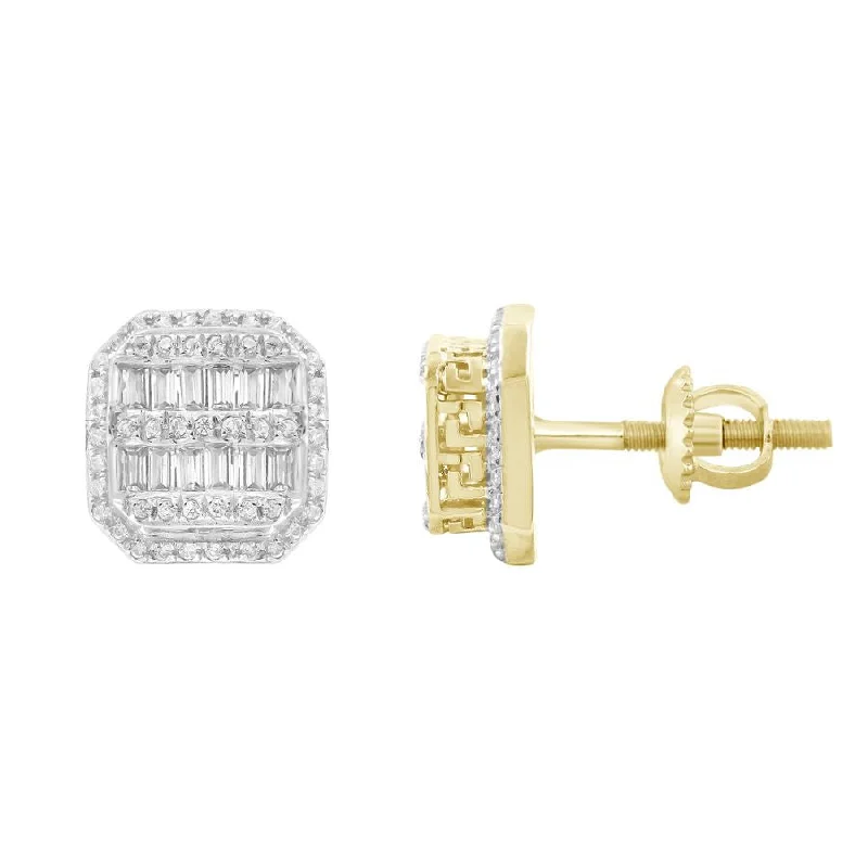 Luxury Designer Earrings-LADIES EARRINGS 0.50CT ROUND/BAGUETTE DIAMOND 10K YELLOW GOLD