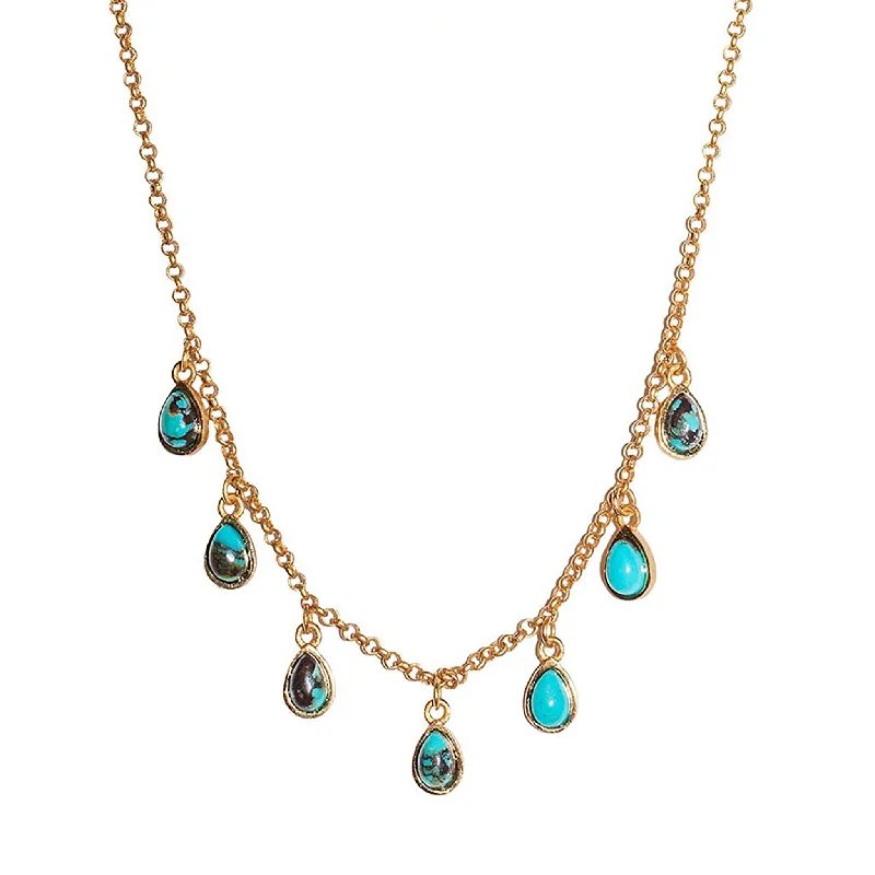 Fashionable Silver Necklace-Rise & Shine Collar Necklace - Turquoise