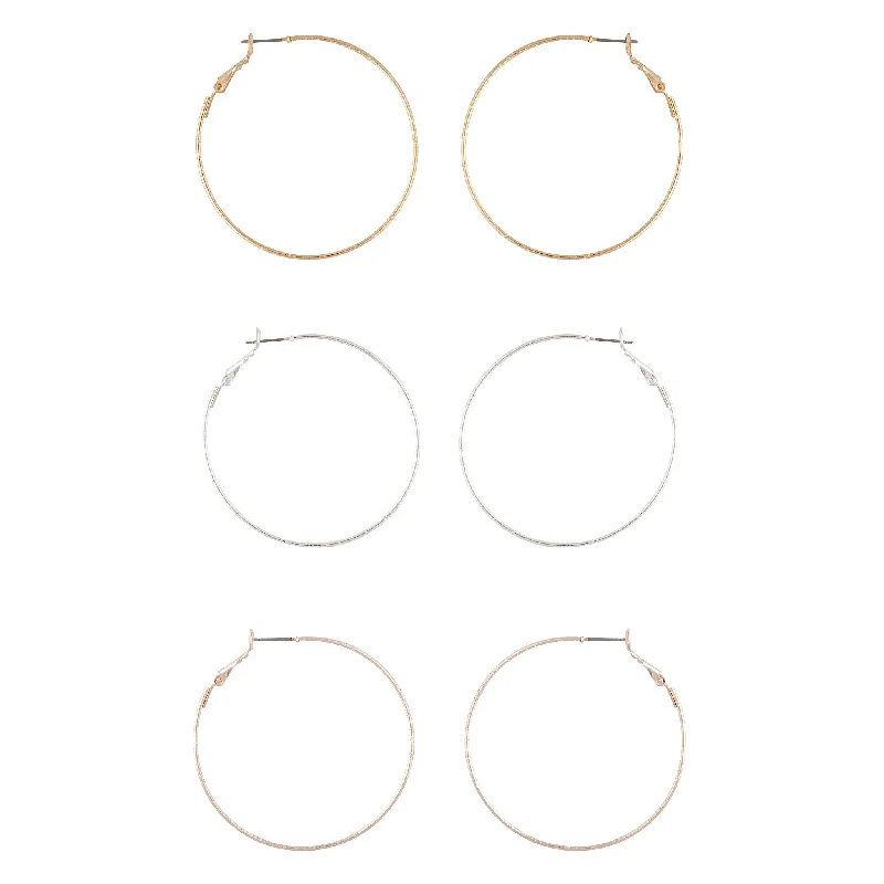 Silver Plated Earrings-Mixed Metal Textured Hoop Earring Pack