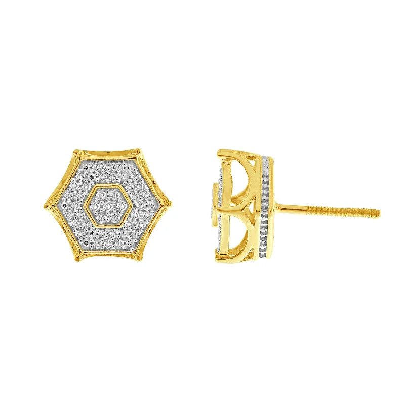 Cute Heart Earrings-MEN'S STUD EARRINGS 0.25CT ROUND DIAMOND 10K YELLOW GOLD